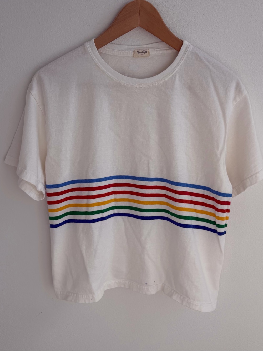 John Galt Brandy Melville Rainbow Stripe Crop Tee